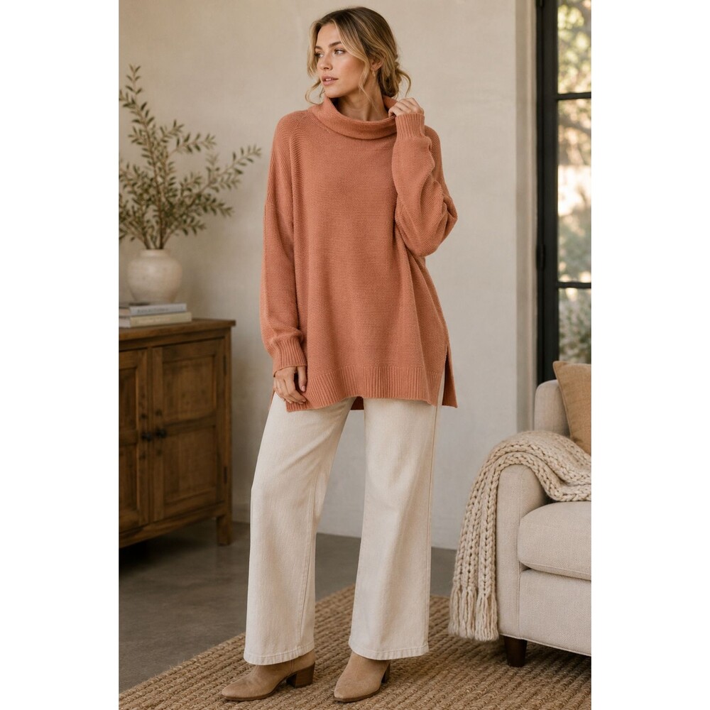 Free People Ottoman Slouchy Tunic Sweater Women's S Tangerine Mock Neck NWT